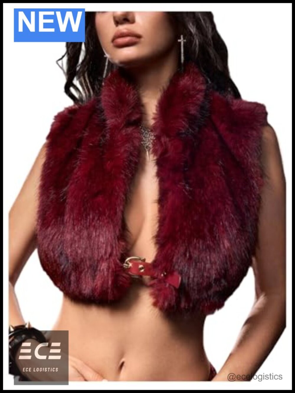 Faux Fur Backless Halter Crop Tank Top Y2K Sleeveless Party Clubwear